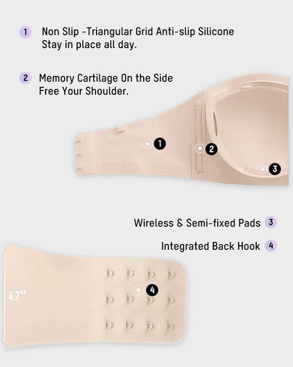 Strapless Wireless Padded Bandeau Bra – Non-Slip Seamless Comfort