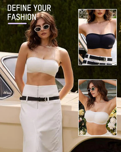 Strapless Wireless Padded Bandeau Bra – Non-Slip Seamless Comfort