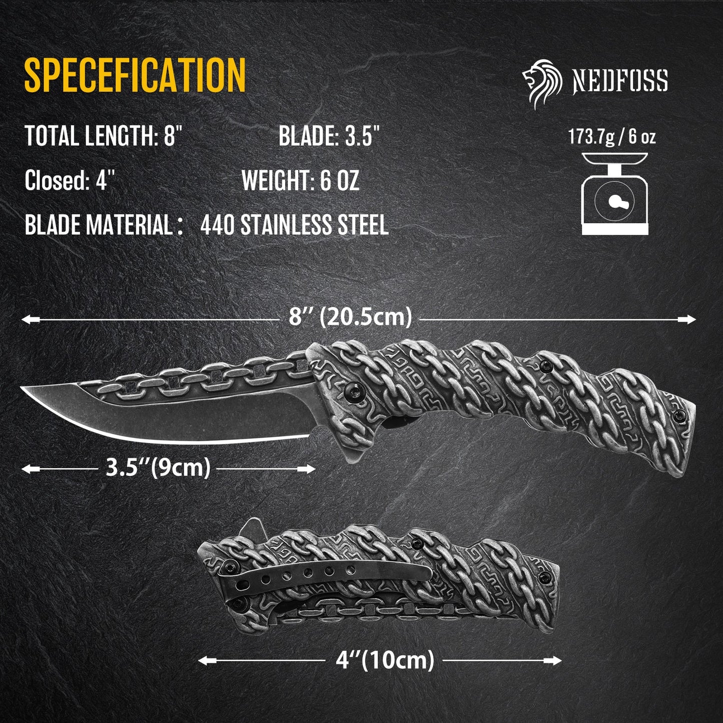 NedFoss Chain Spring-assisted Folding EDC Pocket Knife